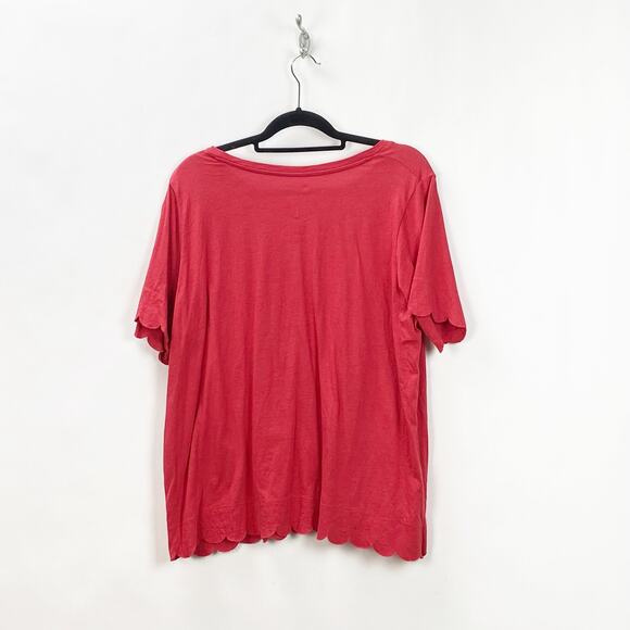 Woman Within 18/20 Large Womens Dark Coral Scallop Hem Tee - Picture 6 of 7